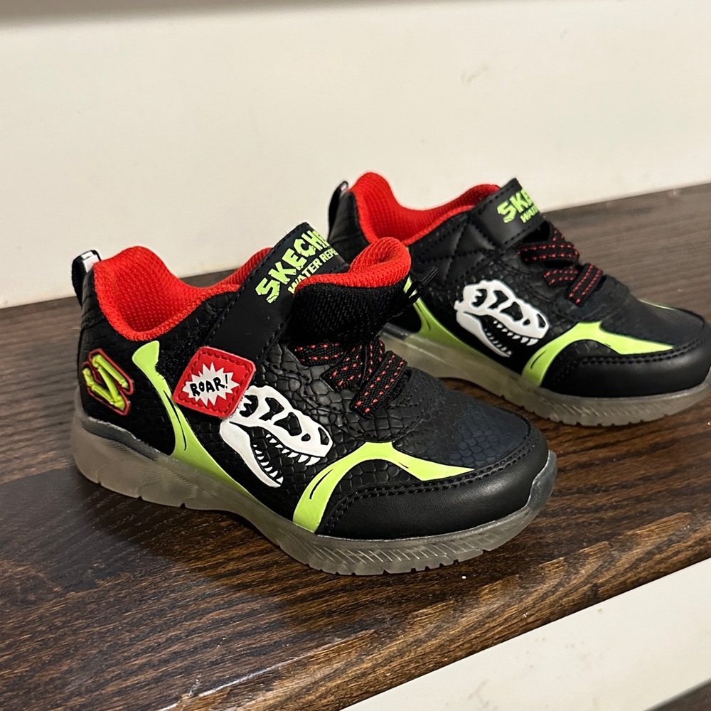 Skechers Kids Black and Green Dino Sneakers